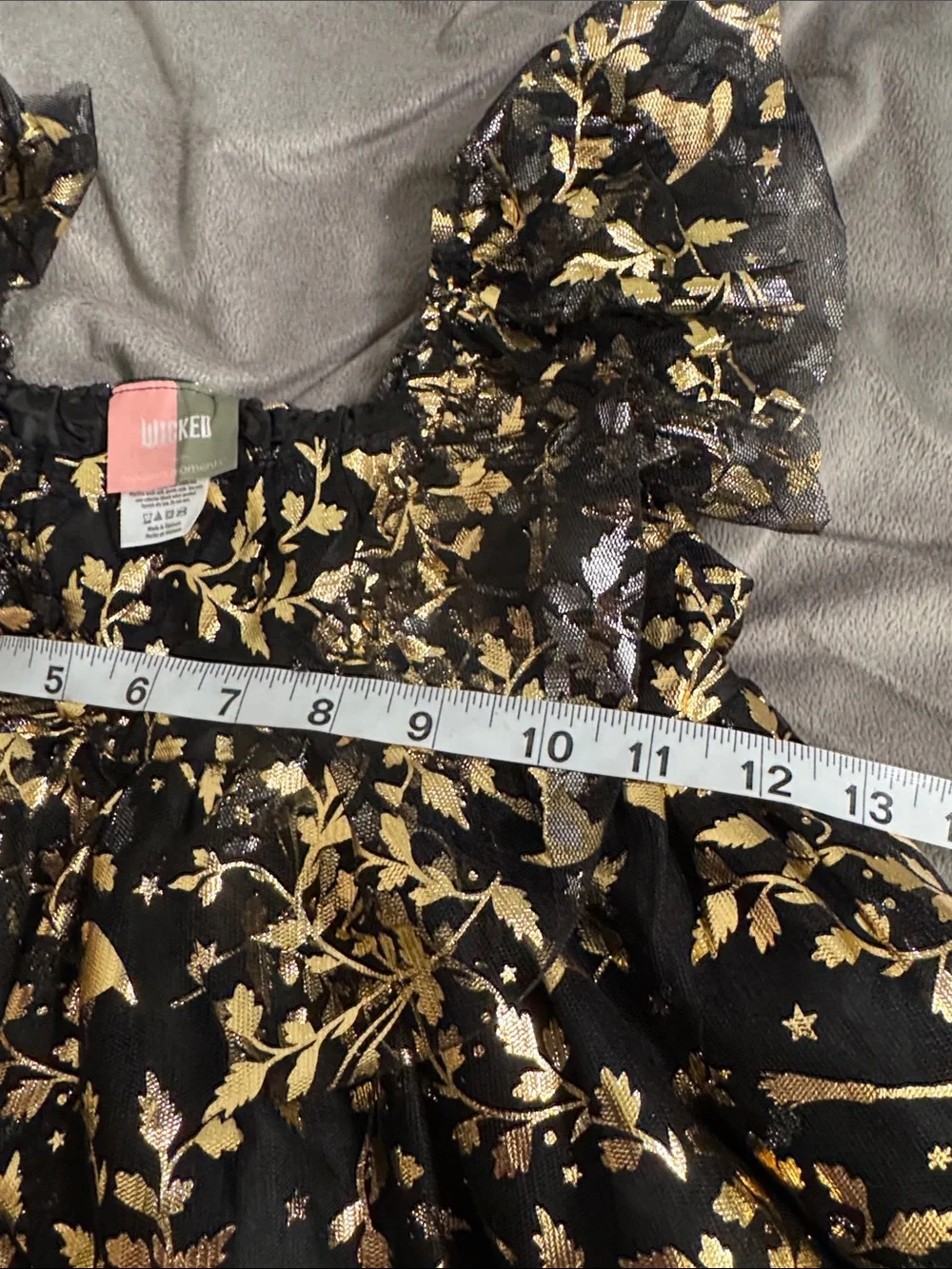 Wicked Girls Halloween costume witch Dress black w/Gold Floral Foil Accents Sz 5